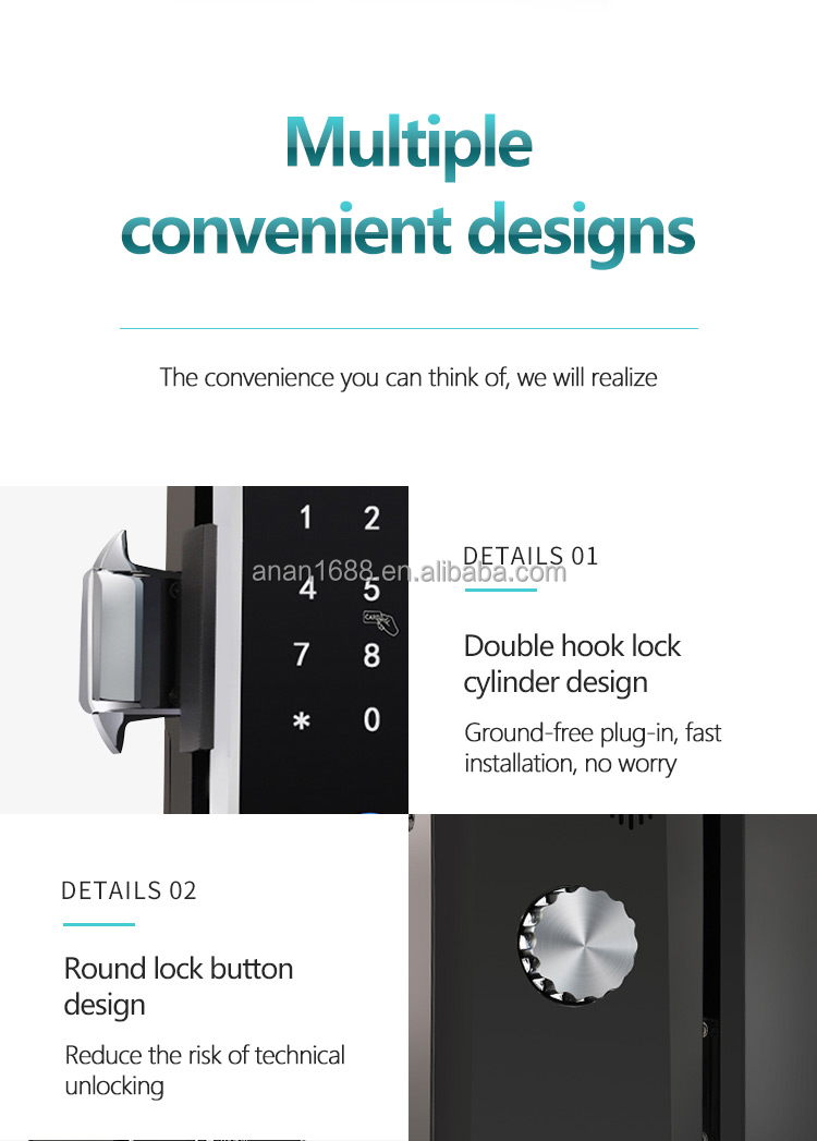 no drilling hole ttlock APP smart glass door lock for swing sliding door lock