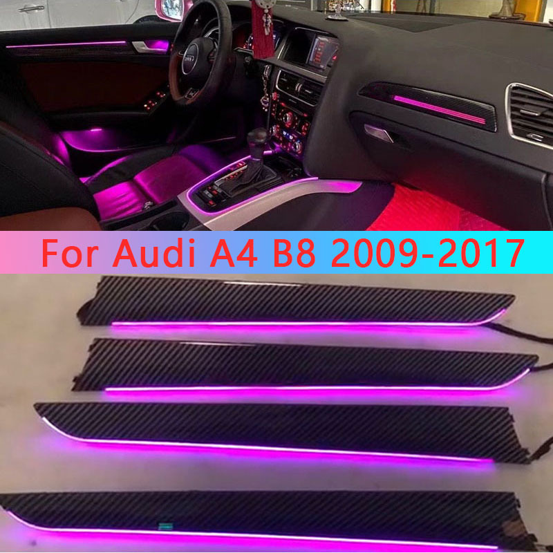 RHD/LHD LED Ambient Light For Audi A4 B8 2009-2017 Decorate Lamp Grain Door Panel Panel Trim Carbon Fiber Neon Light