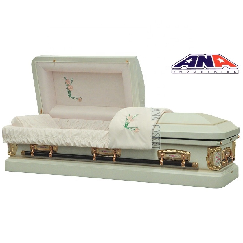 Top Sale Pink Crepe Swing Bar Handles Metal Luxury Funeral Supplies Coffins WUXI Caskets