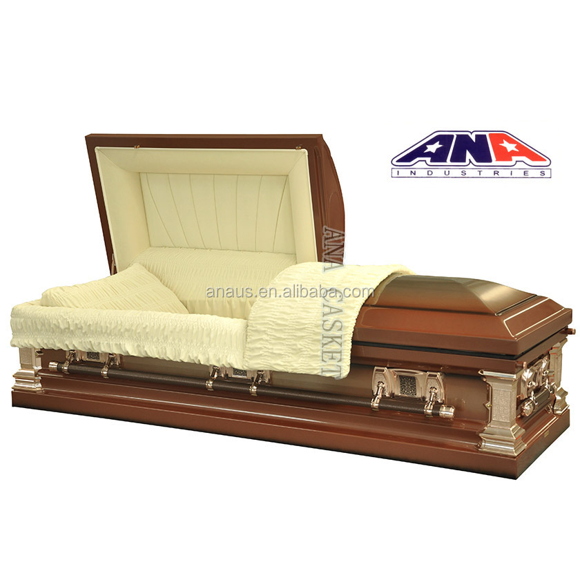 ANA Adult Use High Gloss Finish American Style Funeral Stainless Caskets Coffin For Sale