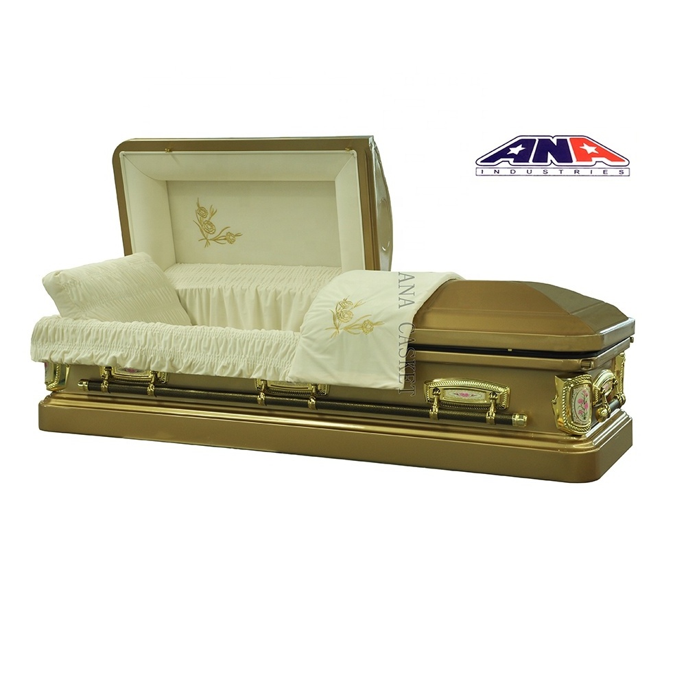 Top Sale Pink Crepe Swing Bar Handles Metal Luxury Funeral Supplies Coffins WUXI Caskets