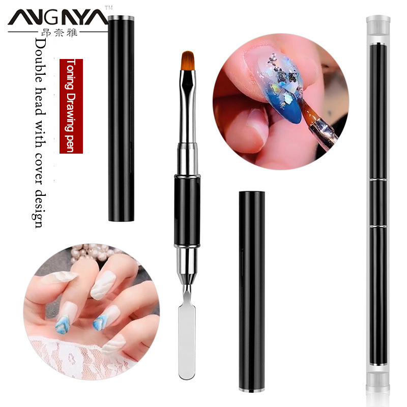 ANGNYA Double-headed Nail Painting Pen Steel Push Glue Embossing Stick Multifunctional Nail Crystal Glue Uv Gel Nail Brush