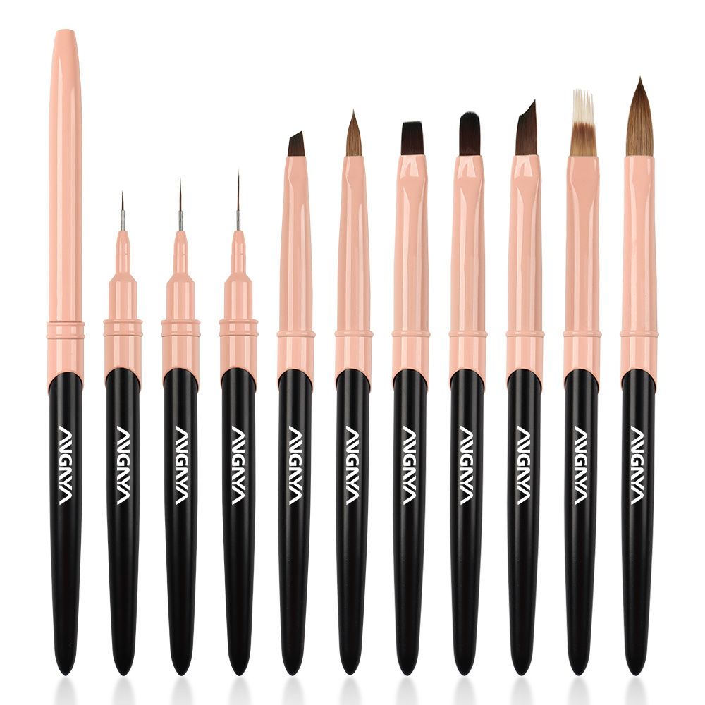 Custom Nail Art Metal Handle Rose Gold 3D Gel Brush Nail Liner Painting Brushes Pen Kolinsky Gel Polish Acrylic Brush