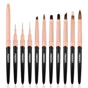 Custom Nail Art Metal Handle Rose Gold 3D Gel Brush Nail Liner Painting Brushes Pen Kolinsky Gel Polish Acrylic Brush