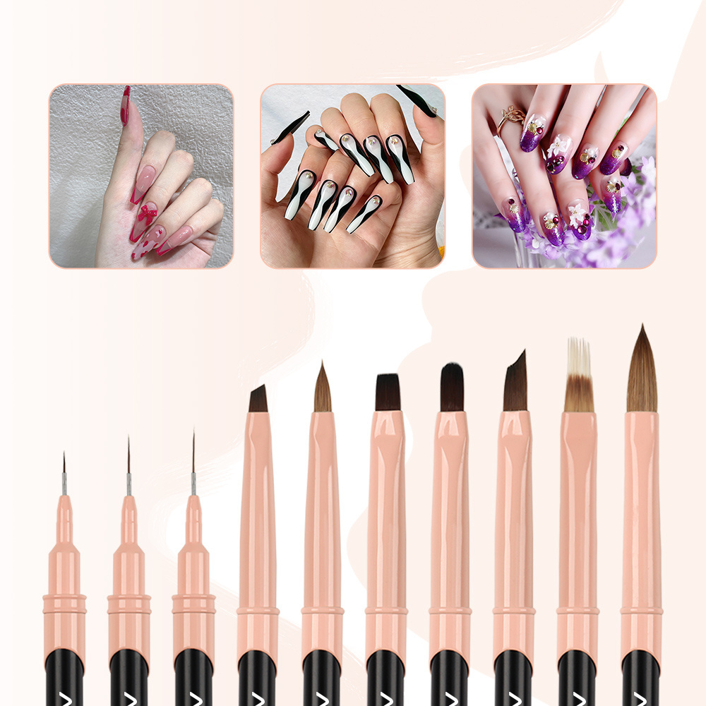 Custom Nail Art Metal Handle Rose Gold 3D Gel Brush Nail Liner Painting Brushes Pen Kolinsky Gel Polish Acrylic Brush