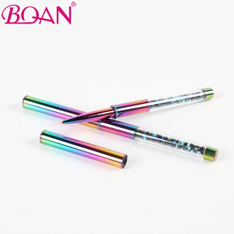 New Fashional  Gradient Rainbow Colorful  Professional Metal Handle Rhinestone Nylon Hair  Nail Brush Set Wax dotting pen