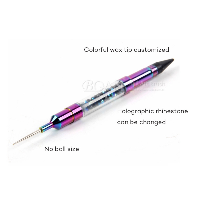 New Fashional  Gradient Rainbow Colorful  Professional Metal Handle Rhinestone Nylon Hair  Nail Brush Set Wax dotting pen