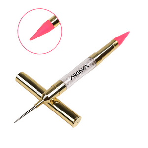 ANGNYA 2021 Custom Logo Gold Metal Handle White Nail Dot Pen Nail Art Dotting Tool Diamond Rhinestone Picking Wax Picker Pen