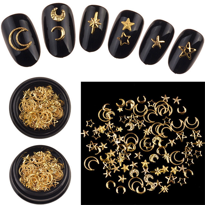 Mixed Star Moon Round Bend Rivets Gold Hollow Out Nail Glitter Sequins Irregularly Nail Accessories Sticker Decals