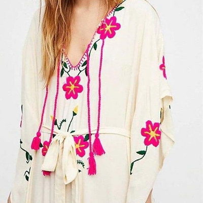 Manufacturer wholesale clothing women short sleeve dresses floral embroidered latest casual dress