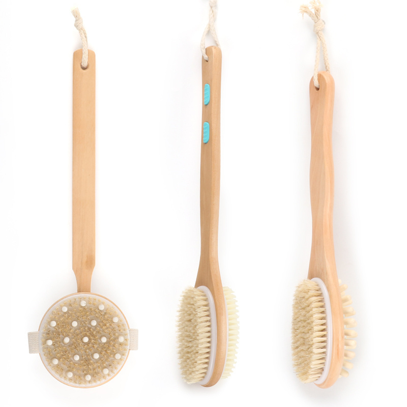 Abeis Hot Selling Natural Sisal or Boar Bristle Vegan Bath Brush Back Exfoliation Scrubber Massage Wooden Dry Skin Body Brush