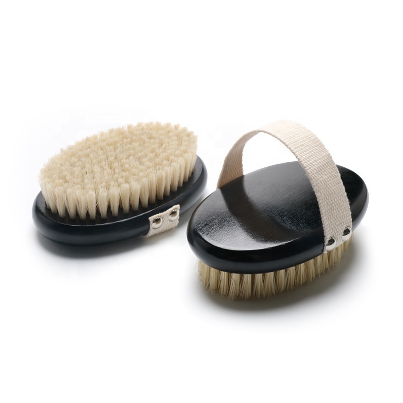 Abeis Customize Logo Package Black Body Dry Brushes Bath Exfoliation Care Skin Drying 100% Natural Bristle Wood Body  Brushes