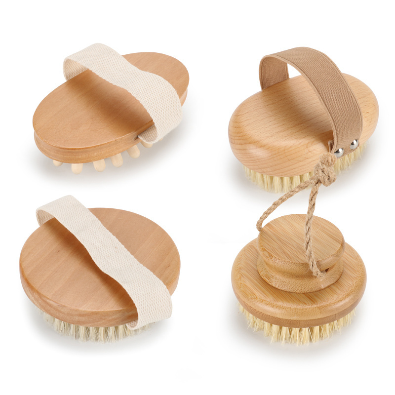 Abeis Hot Selling Natural Sisal or Boar Bristle Vegan Bath Brush Back Exfoliation Scrubber Massage Wooden Dry Skin Body Brush