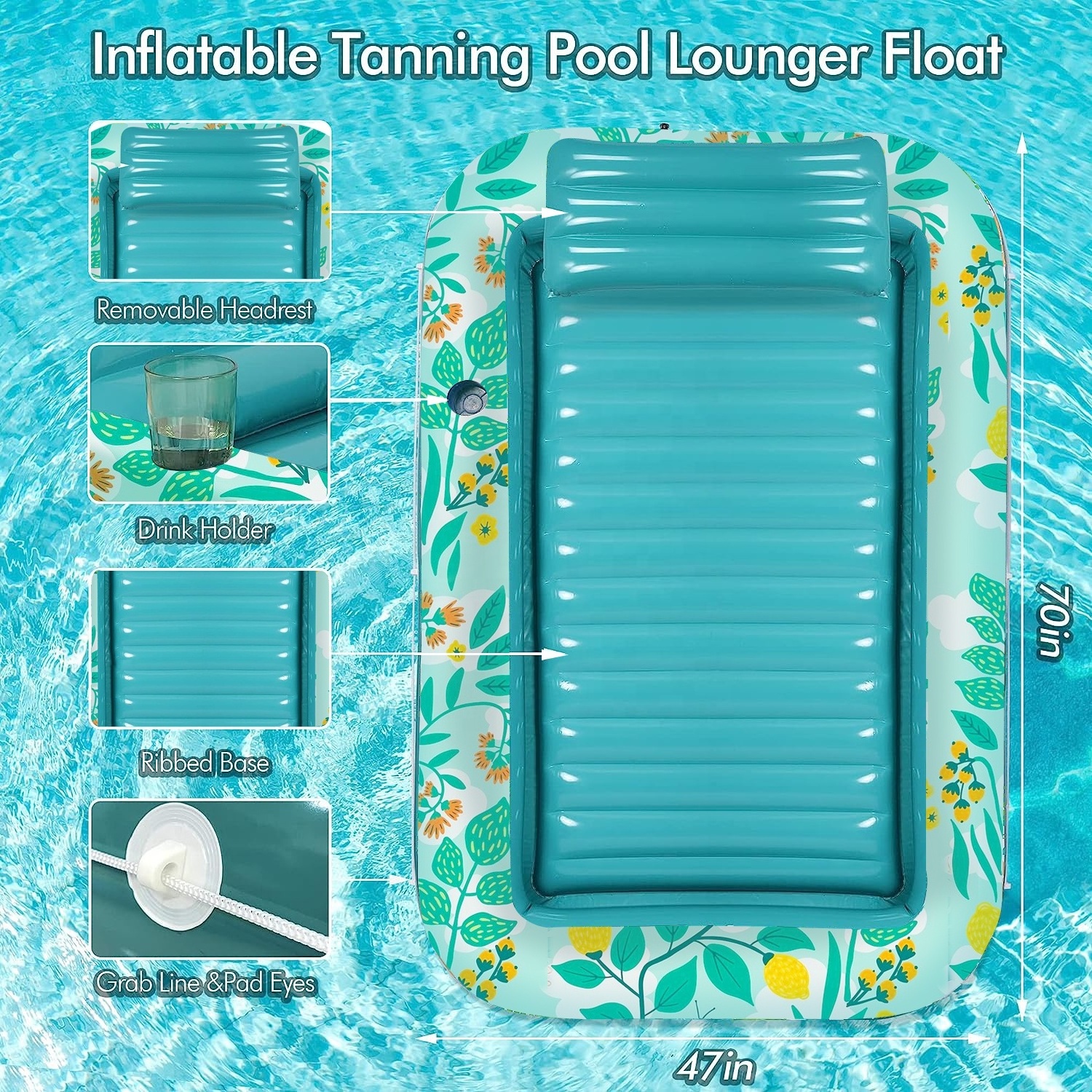 Custom 70*40in Blow Up Pool Floatie Tanning Bed With Pillow Inflatable Tanning Pool Lounger Float Raft For Adults