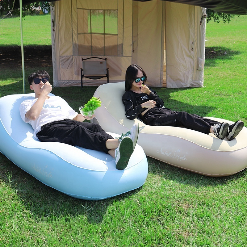 In stock Inflatable Single Air Filling Flocking Sofa Chair Outdoor Camping Lazy Lounge Sofa