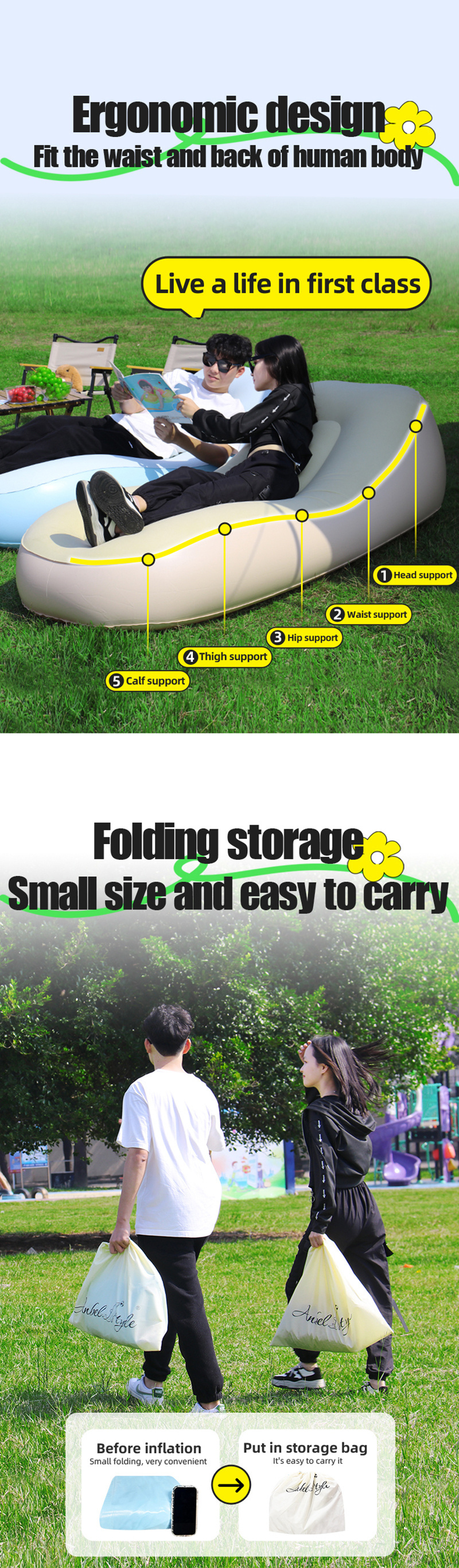 In stock Inflatable Single Air Filling Flocking Sofa Chair Outdoor Camping Lazy Lounge Sofa