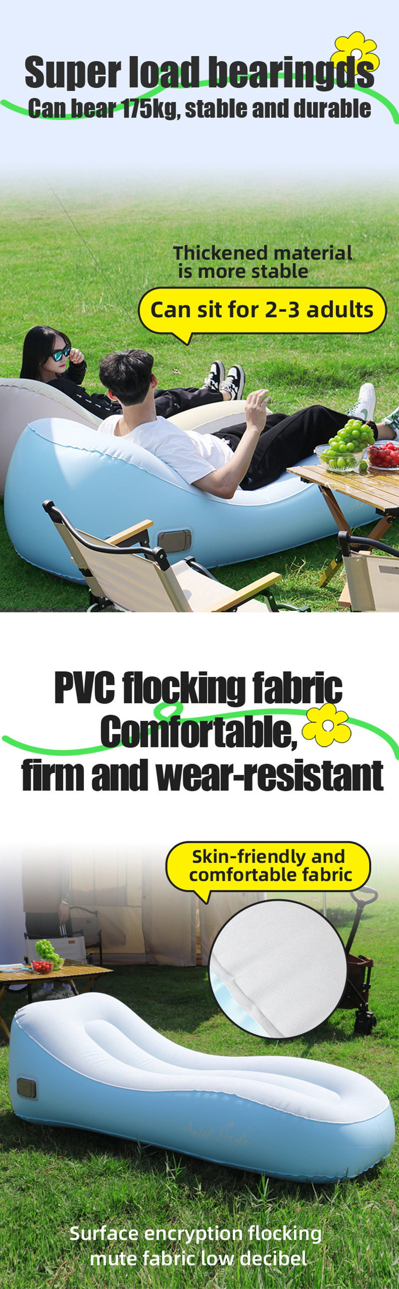 In stock Inflatable Single Air Filling Flocking Sofa Chair Outdoor Camping Lazy Lounge Sofa