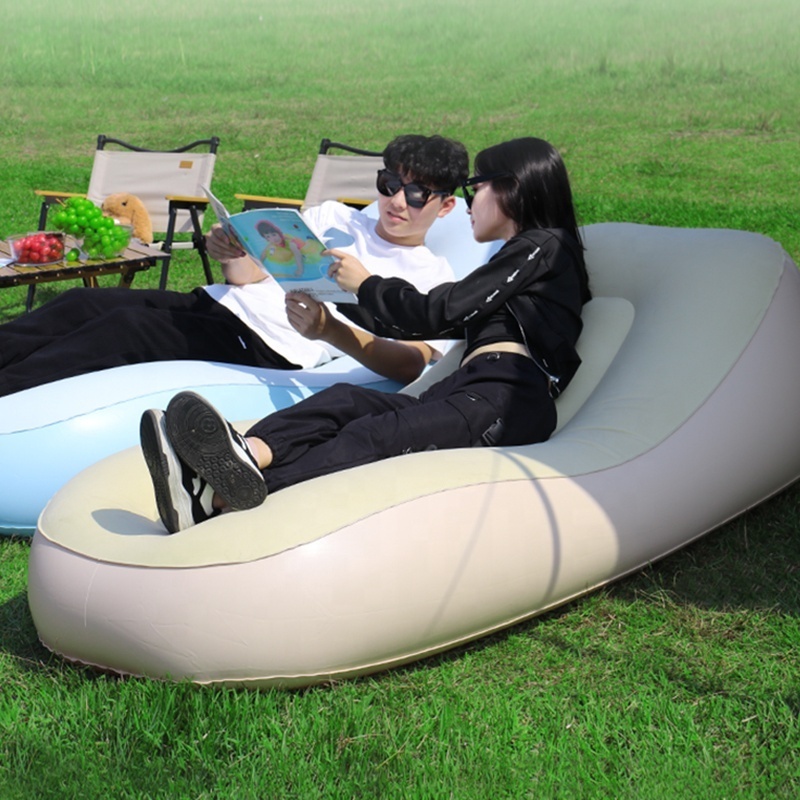 In stock Inflatable Single Air Filling Flocking Sofa Chair Outdoor Camping Lazy Lounge Sofa