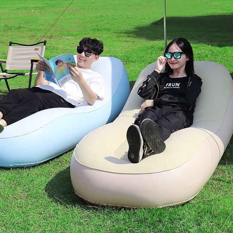 In stock Inflatable Single Air Filling Flocking Sofa Chair Outdoor Camping Lazy Lounge Sofa