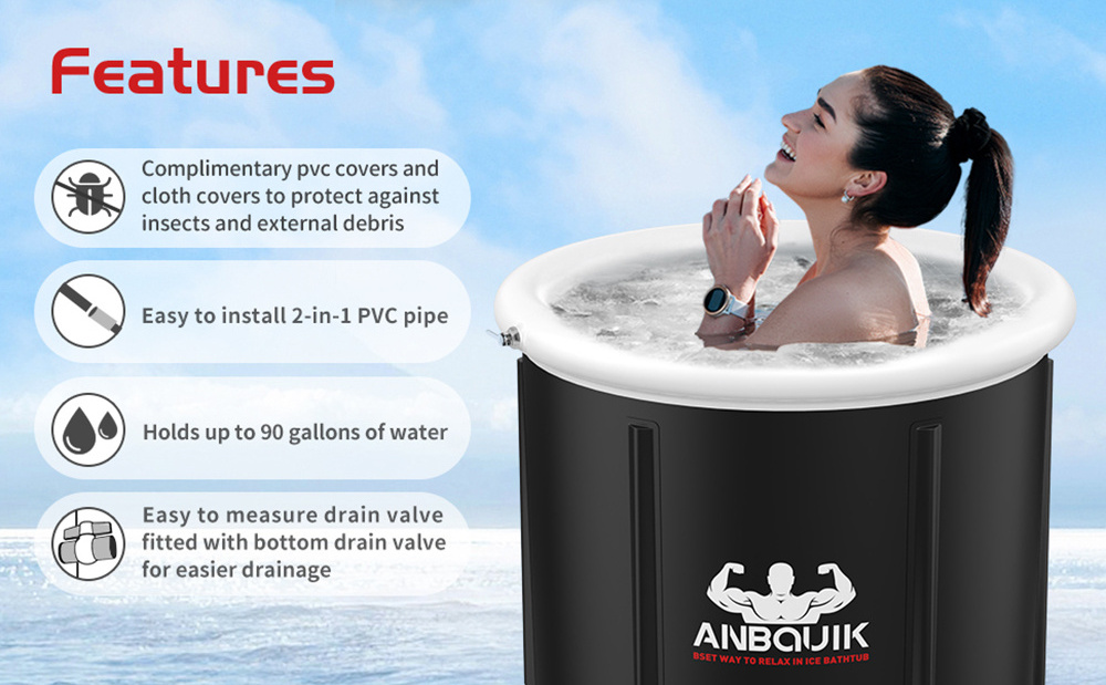 Inflatable Ice Plunge Tub Cold Plunge Therapy Bath Connect to Water Chiller whiter barrel