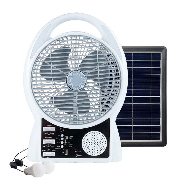 Emergency Charger Fan with AM FM Radio Mini Solar Powered Portable Multi-function Solar Fan Rechargeable Hot Selling 8 Inch 18V