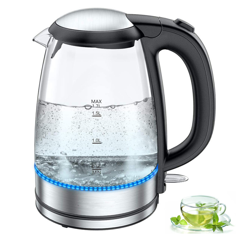 1.7L Cordless Portable Glass Tea Kettle BPA Free Water Heater for Tea Coffee Hot Cocoa Electric Kettle