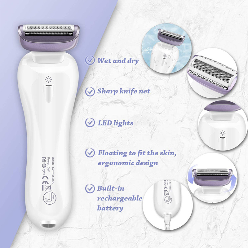 Electric Razor for Women Shaver Bikini Trimmer Body Hair Removal for Rechargeable Wet and Dry Painless Cordless with LED Light