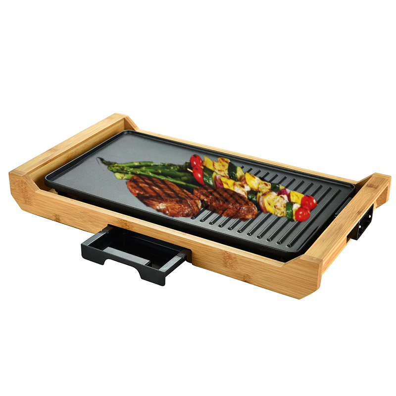 Smokeless grill ceramic coating griddle grill electric bbq grill pizza maker with Tempered Glass Lid Adjustable Temperature