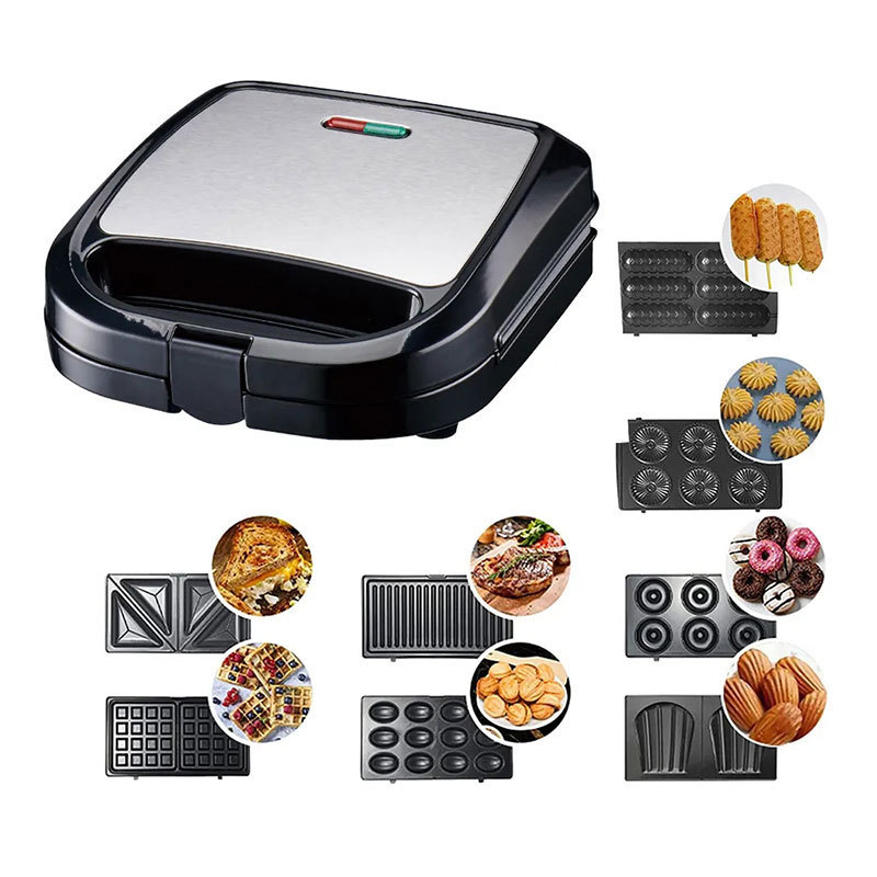 Electric Sandwich maker 6 in 1 detachable stainless steel grill breakfast toaster donut bread panini press waffle machine