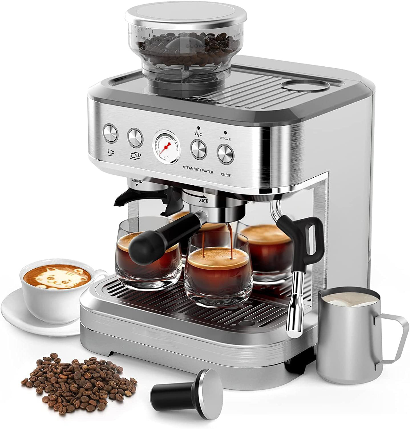 Anbolife New Espresso Coffee Maker Italian Coffee Machine 15/20 bar Coffee Maker Cappuccino Automatic Milk Tea  Maker