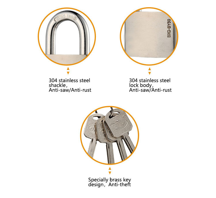 304 Anti Rust Lock Waterproof Stainless Steel Shackle Keyed Alike Padlock For Places Have Bad Condition Of Weather