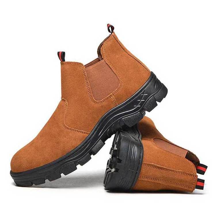 Hot selling mid top lightweight puncture resistant welding boots wear resistant suede cowhide leather safety boots