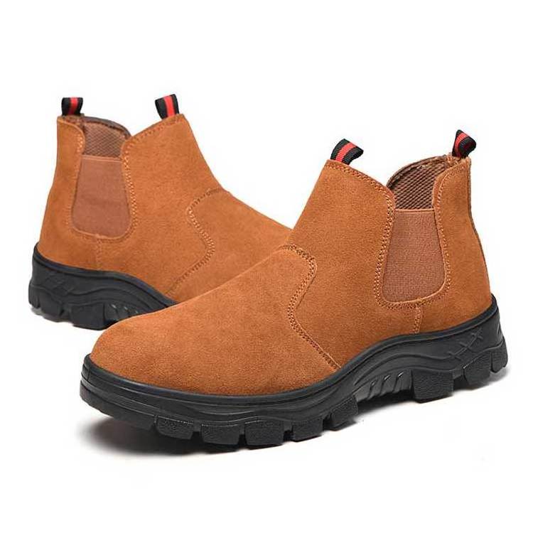 Hot selling mid top lightweight puncture resistant welding boots wear resistant suede cowhide leather safety boots