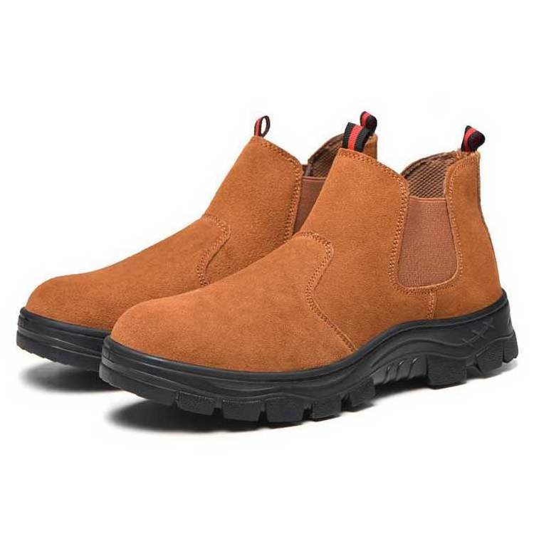 Hot selling mid top lightweight puncture resistant welding boots wear resistant suede cowhide leather safety boots