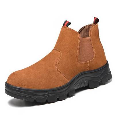 Hot selling mid top lightweight puncture resistant welding boots wear resistant suede cowhide leather safety boots