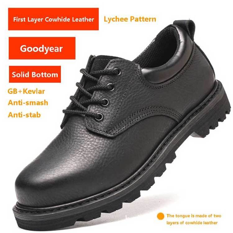 Men's low cut wear resistant work shoes anti smash top layer cowhide leather Goodyear work shoes