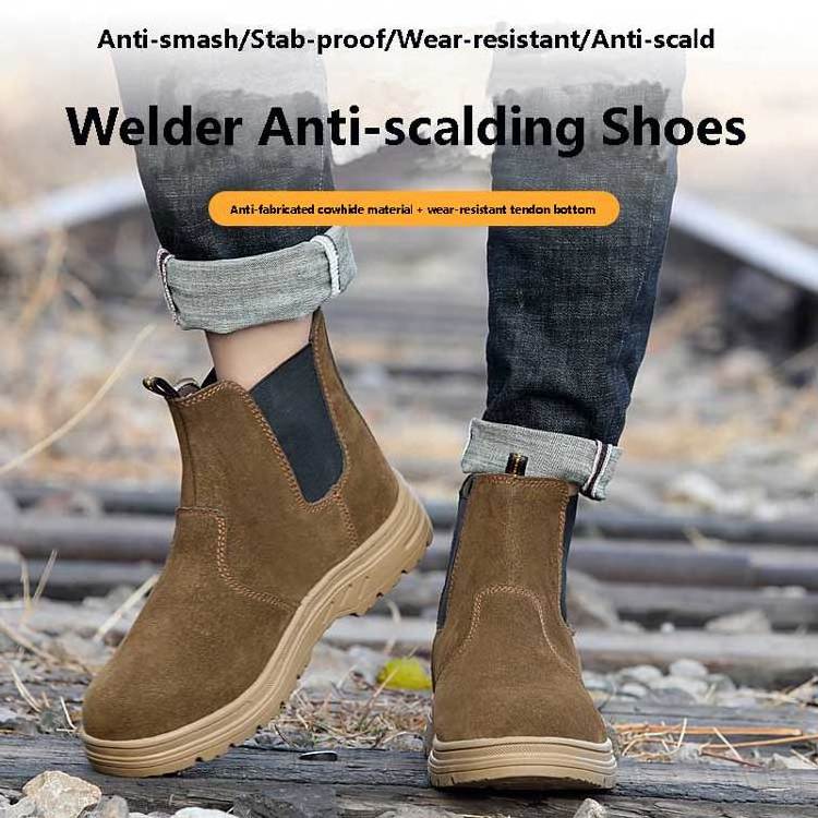 High quality anti smash welder labor insurance safety shoes non slip wear resistant steel toe cap cowhide leather work boots