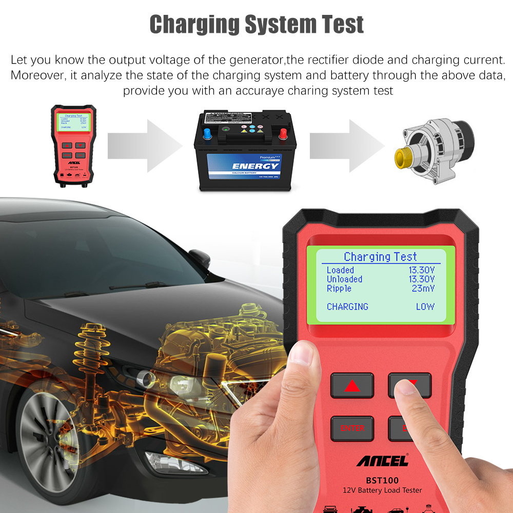 Ancel BST100 Battery Analyzer 12V 2000CCA Diagnostic Tools Cranking Test For Vans Boat Light Truck Automotive Battery Tester