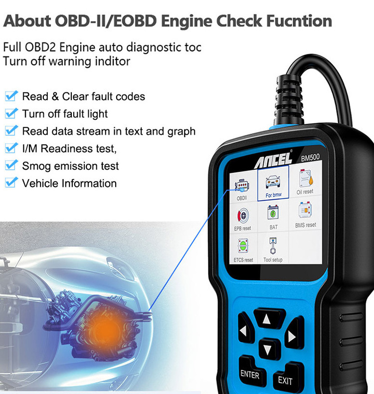 Professional Code Reader ANCEL BM500 OBD2 Engine Check IM Readiness CBS EPB Reset For BMW Vehicle Tool OBD 2 Car Diagnostic