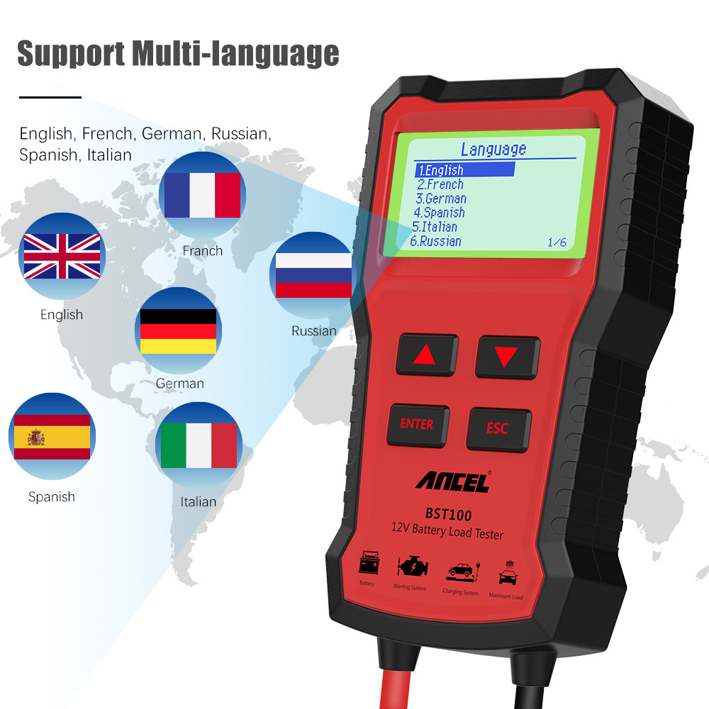 Ancel BST100 Battery Analyzer 12V 2000CCA Diagnostic Tools Cranking Test For Vans Boat Light Truck Automotive Battery Tester