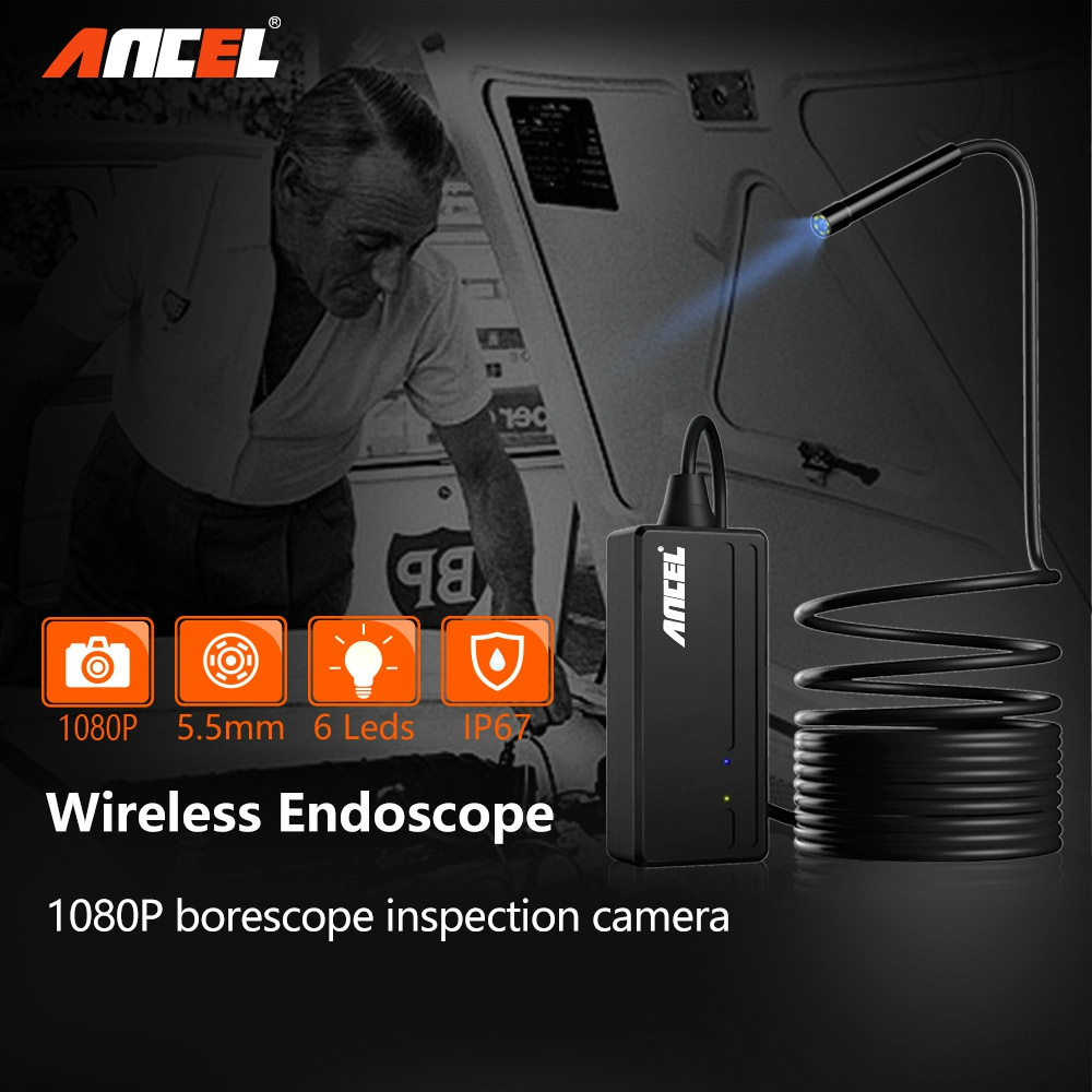 Waterproof Borescope Ancel W655 HD Inspection Camera 5.5mm Semi Rigid Endoscope Tools Car Engine Rigid Cable Wireless Endoscope