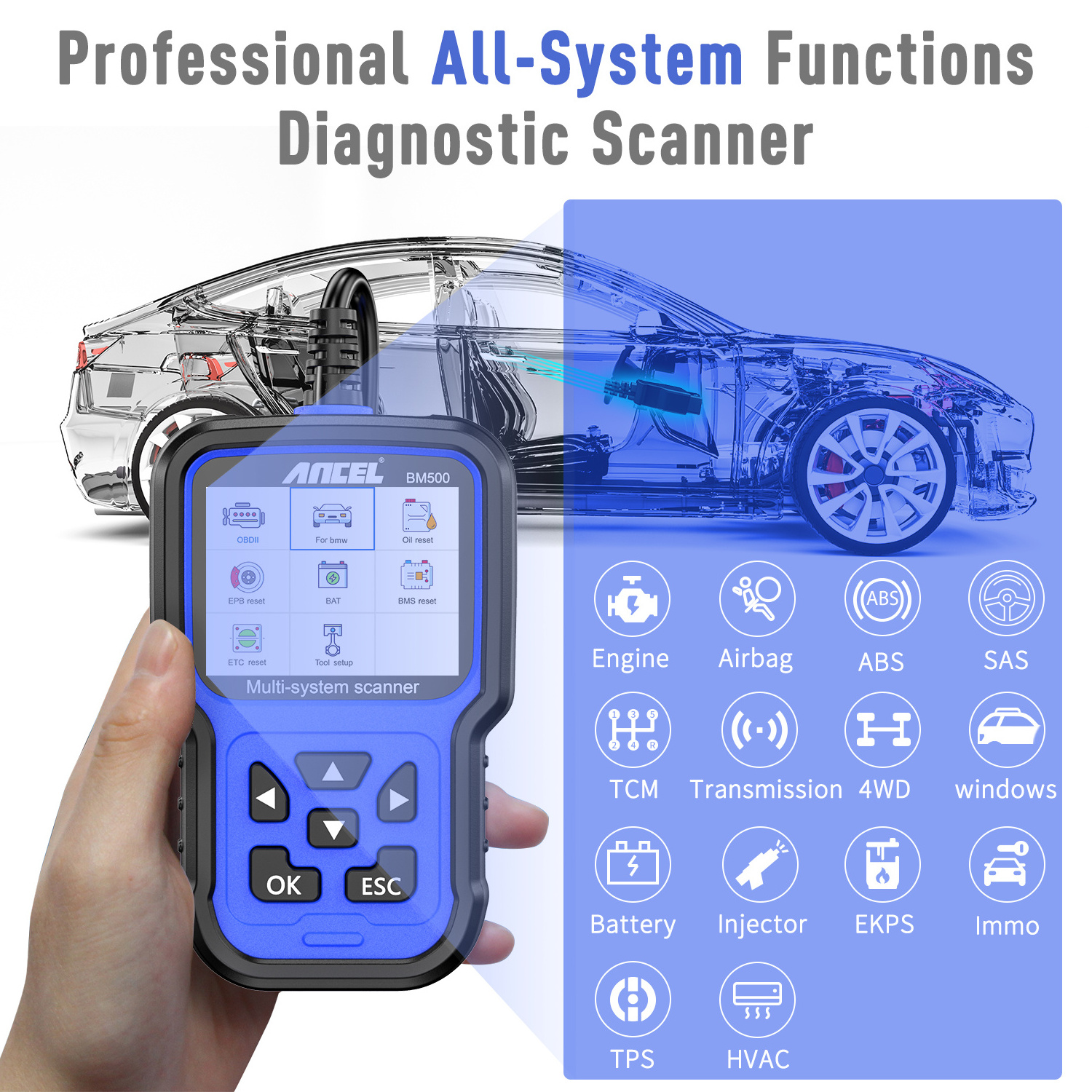 Ancel BM500 Professional ODB2 Code Reader Full System EPB SAS SRS Reset Automotive Scanner OBD 2 Auto Diagnostic Tool for BMW