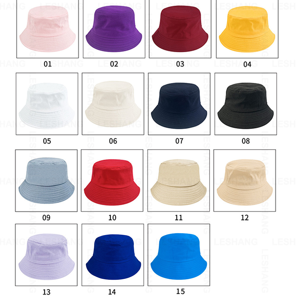 Wholesale Blank Custom Plain 15 Colors Black White Bucket Hats Custom Embroidery Logo Cotton Wide Brim Fisherman Caps