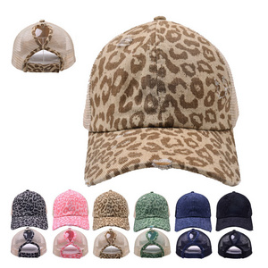 High ponytail baseball cap summer spring autumn outdoor pure derby Messy Bun Trucker Leopard Woman Baseball Hat