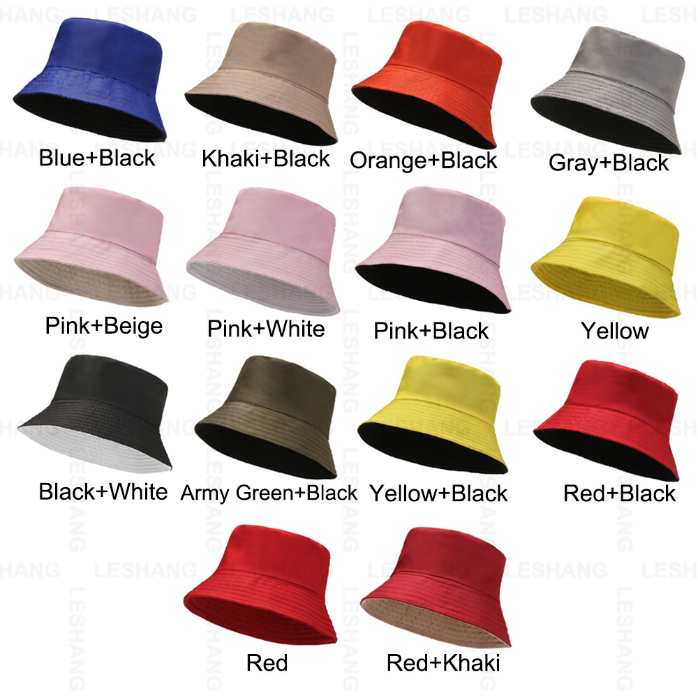 Wholesale 3D Embroidery Double-sided Wide Brim Gorros Fisherman Hat Solid Color Custom Logo Reversible Polyester Bucket Hats