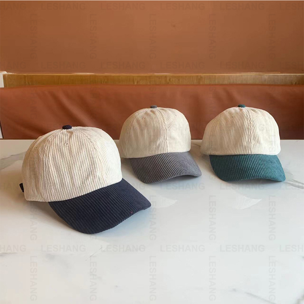 High Quality 6 Panel Plain Blank Corduroy Curved Brim Baseball Caps Custom Embroidery Logo 2 Two Toned Dad Hats