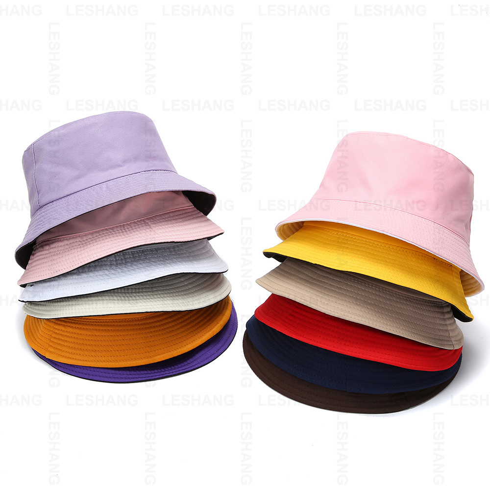 High Quality Solid Color Custom Embroidery Logo Reversible Polyester Bucket Hats Double-sided Wide Brim Gorros Fisherman Hat