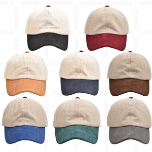 High Quality 6 Panel Plain Blank Corduroy Curved Brim Baseball Caps Custom Embroidery Logo 2 Two Toned Dad Hats