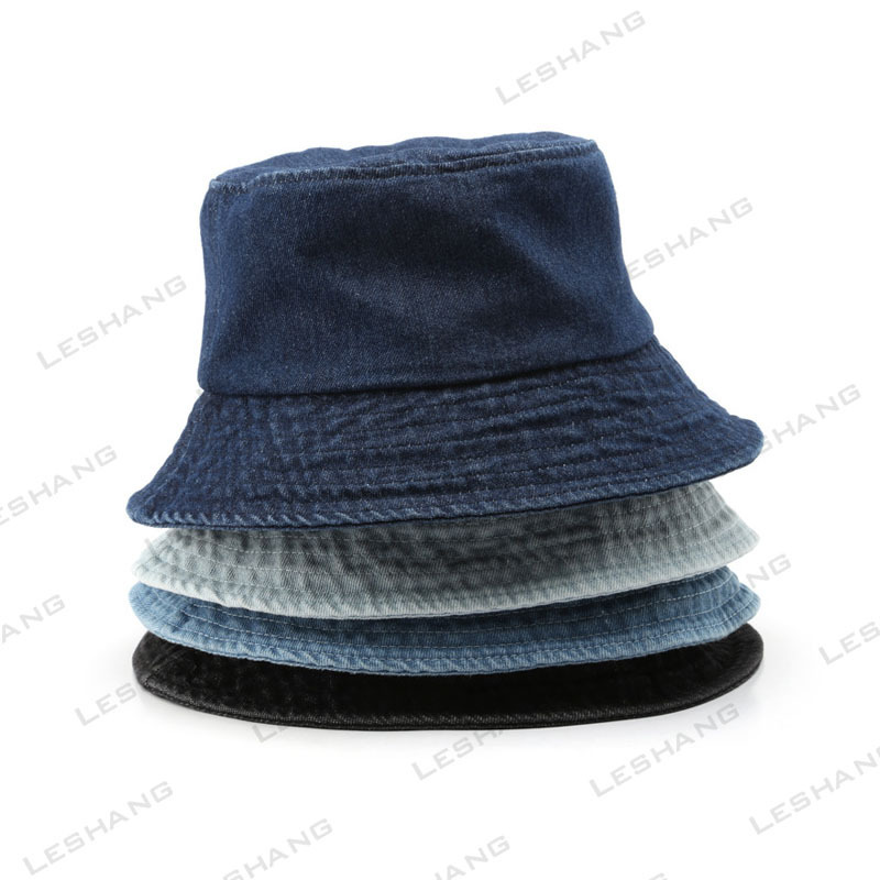 Wholesale Blank Custom Plain Jean Washed Distressed Denim Bucket Hat Custom Embroidery Logo Vintage Wide Brim Fisherman Cap