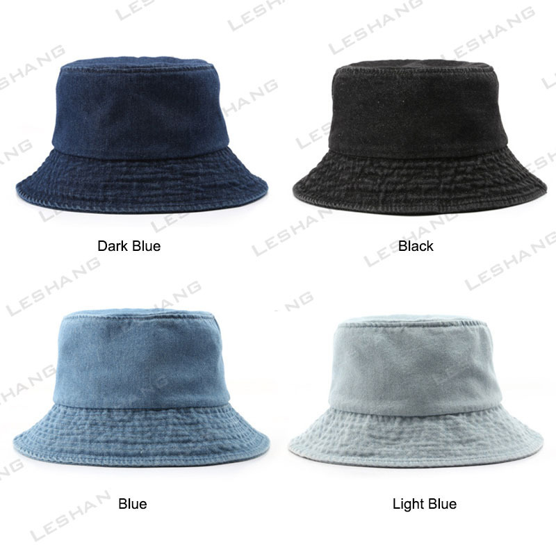 Wholesale Blank Custom Plain Jean Washed Distressed Denim Bucket Hat Custom Embroidery Logo Vintage Wide Brim Fisherman Cap